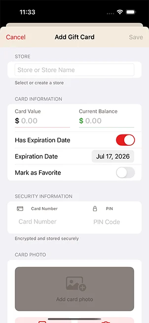 Add Gift Card